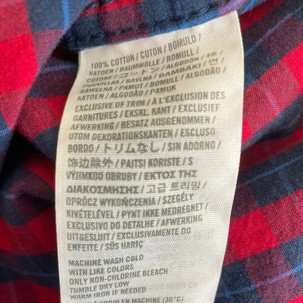 Hollister Mens Button Down Shirt XL Red Blue Plaid Cotton Long Sleeve Preppy